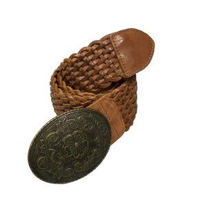 Banana Republic Cow Leather Brown Braided Woven Wide Belt Y2K Women’s Size Small